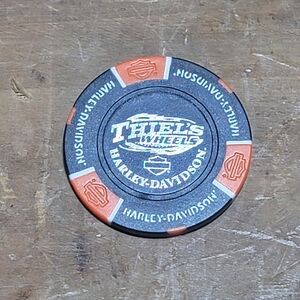 Harley-Davidson Poker Chip - Thiel's Wheels Upper Sandusky Ohio Black Orange